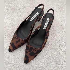 Leopard Print Slingback Pointed-Toe Flats - Brown